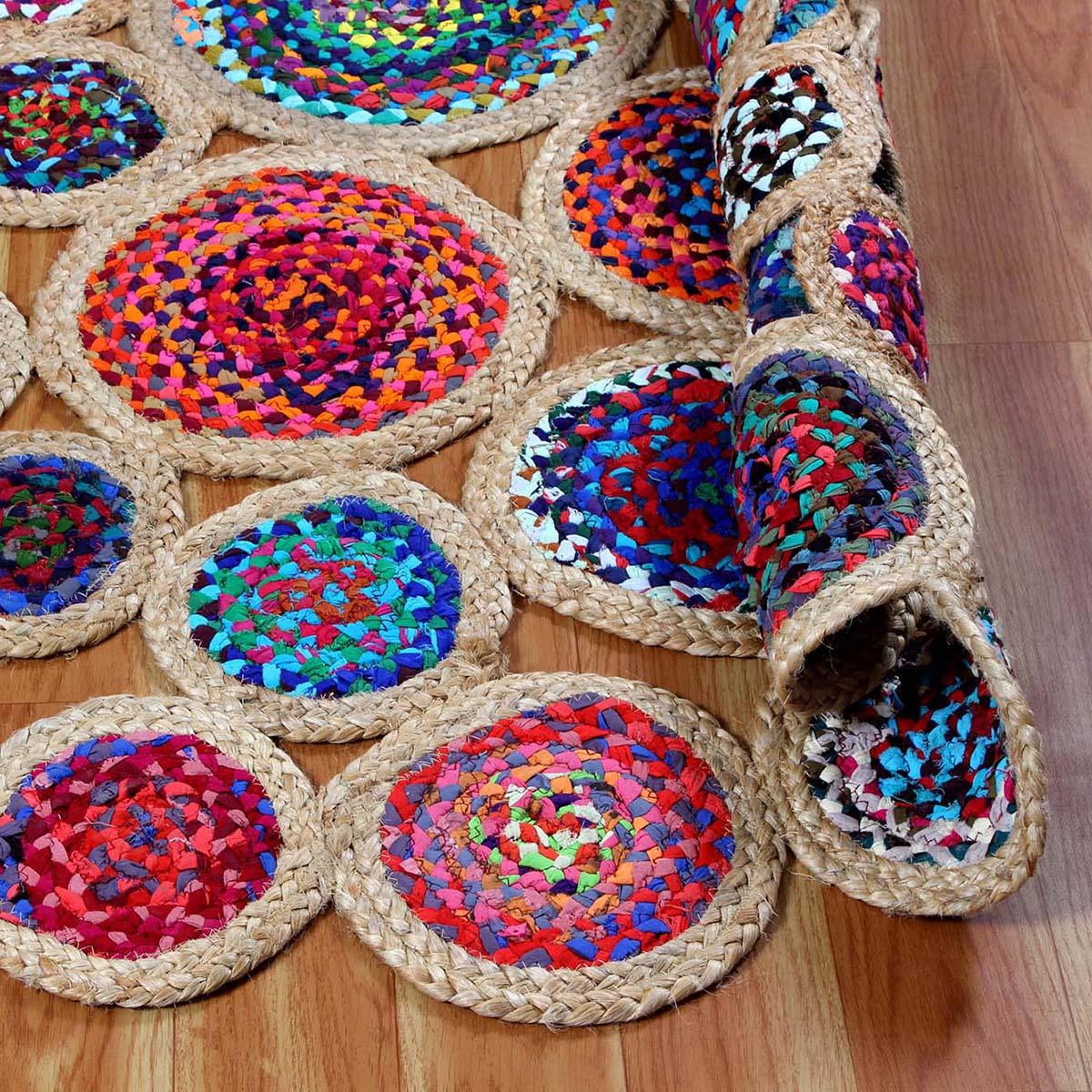 Multicolor Beige Hand Braided Round Farmhouse Decor Cotton Jute Rug - Indian Rug Store