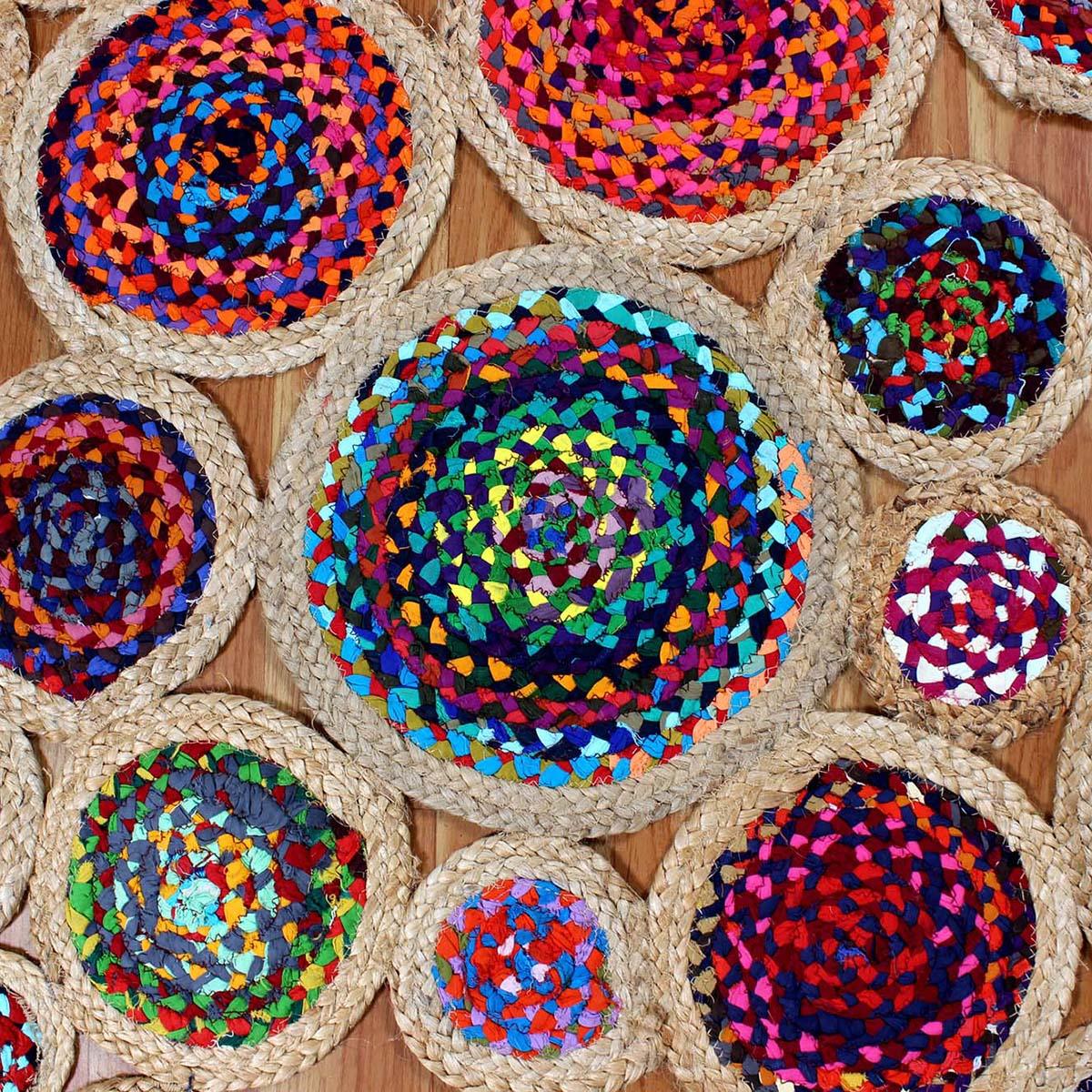 Multicolor Beige Hand Braided Round Farmhouse Decor Cotton Jute Rug - Indian Rug Store