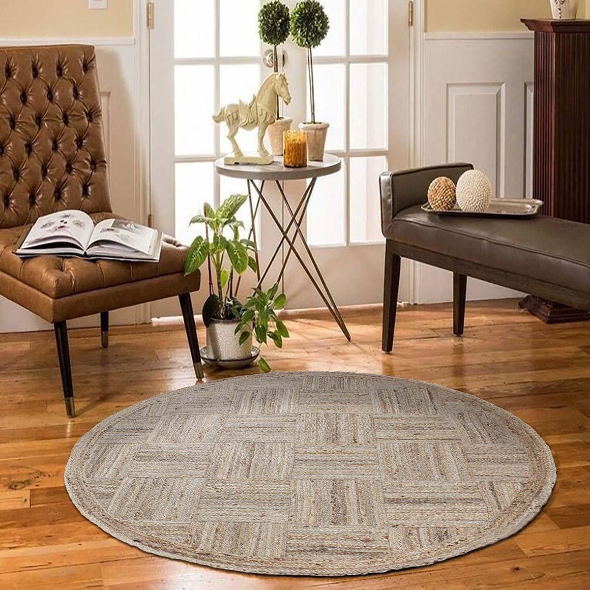 Traditional Hand Braided Beige Jute Entry Way Round Area Rug - Indian Rug Store