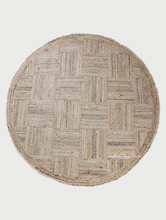 Traditional Hand Braided Beige Jute Entry Way Round Area Rug