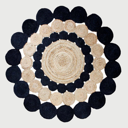 Oriental Hand Braided Beige Black Jute Outdoor Round Area Rug - Indian Rug Store