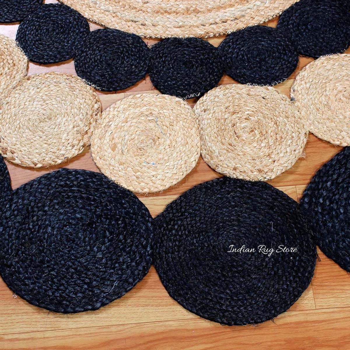 Oriental Hand Braided Beige Black Jute Outdoor Round Area Rug