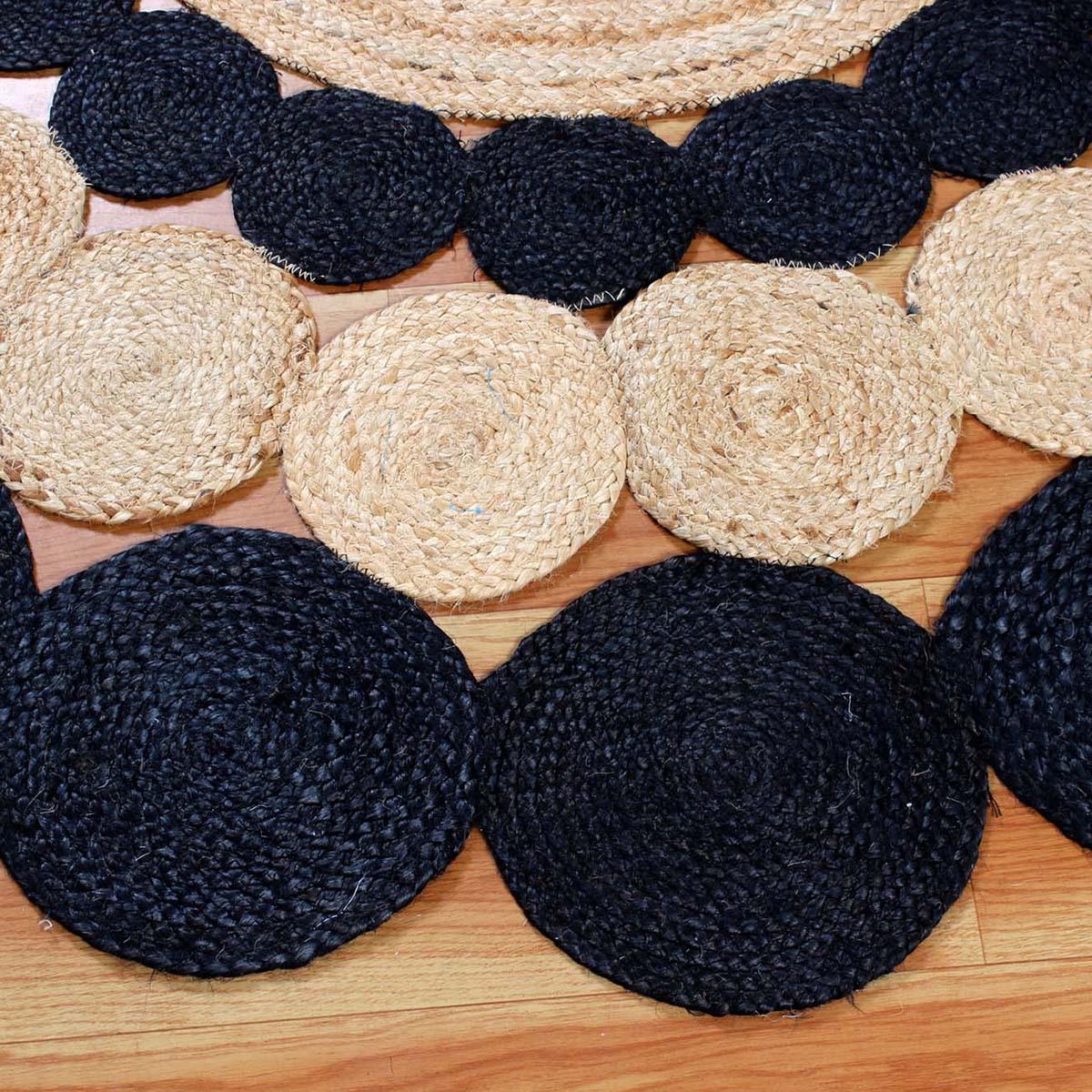 Oriental Hand Braided Beige Black Jute Outdoor Round Area Rug - Indian Rug Store