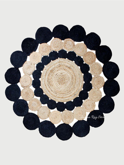 Oriental Hand Braided Beige Black Jute Outdoor Round Area Rug