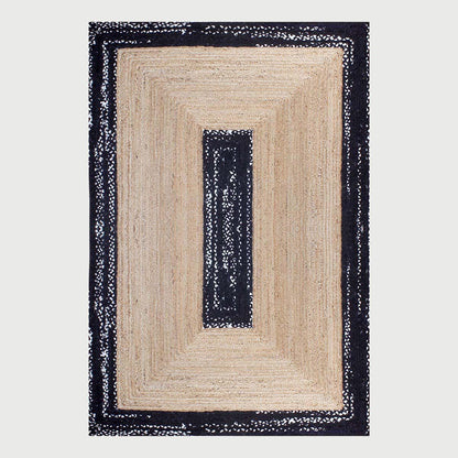 Black Beige Hand Braided Geometric Dining Hall Decor Cotton Jute Rug - Indian Rug Store