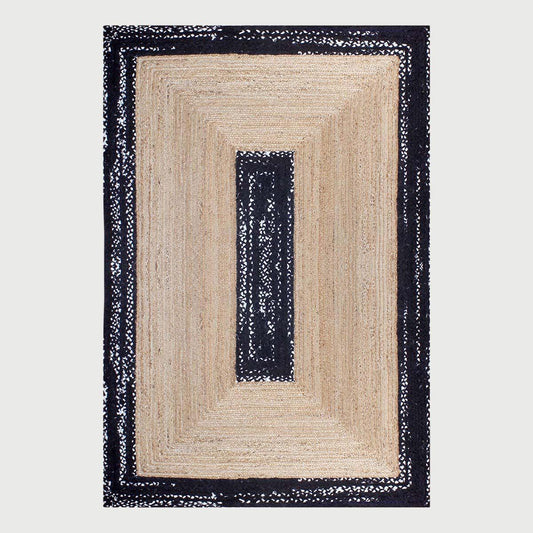 Black Beige Hand Braided Geometric Dining Hall Decor Cotton Jute Rug - Indian Rug Store