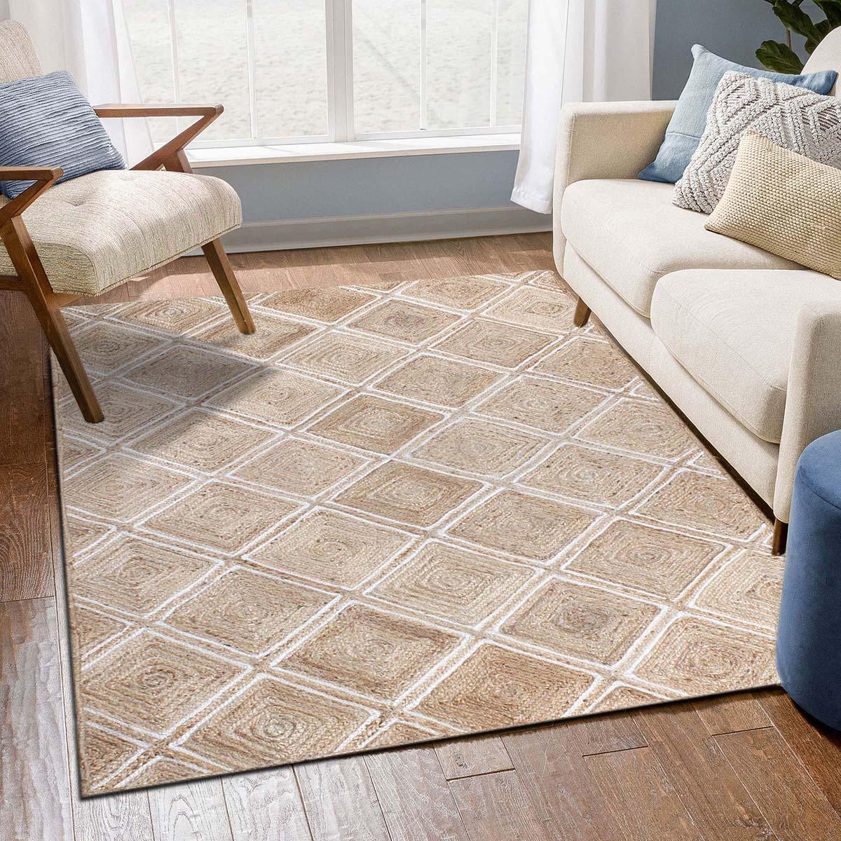 Trendy White Beige Hand Braided Sea House Jute Area Rug - Indian Rug Store