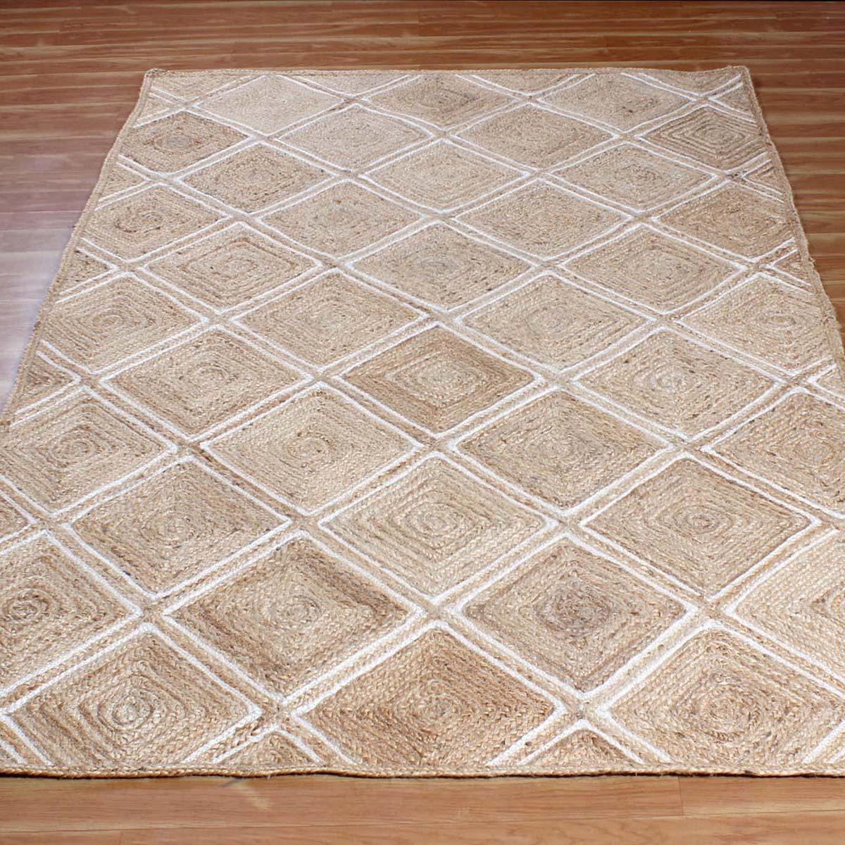 Trendy White Beige Hand Braided Sea House Jute Area Rug - Indian Rug Store