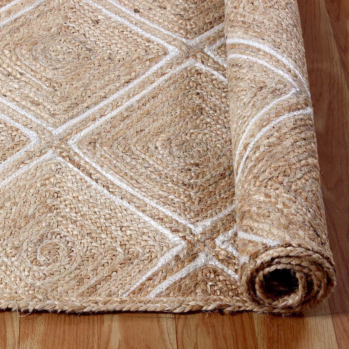 Trendy White Beige Hand Braided Sea House Jute Area Rug - Indian Rug Store