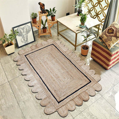 Trendy Black Beige Hand Braided Home Decor Jute Area Rug - Indian Rug Store