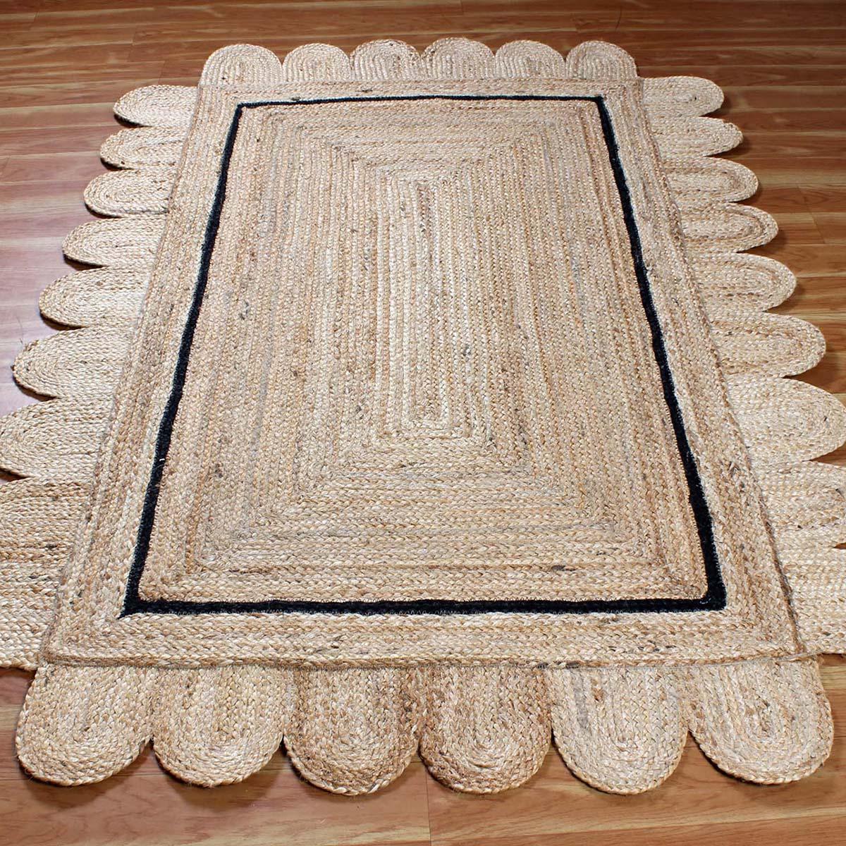 Trendy Black Beige Hand Braided Home Decor Jute Area Rug - Indian Rug Store