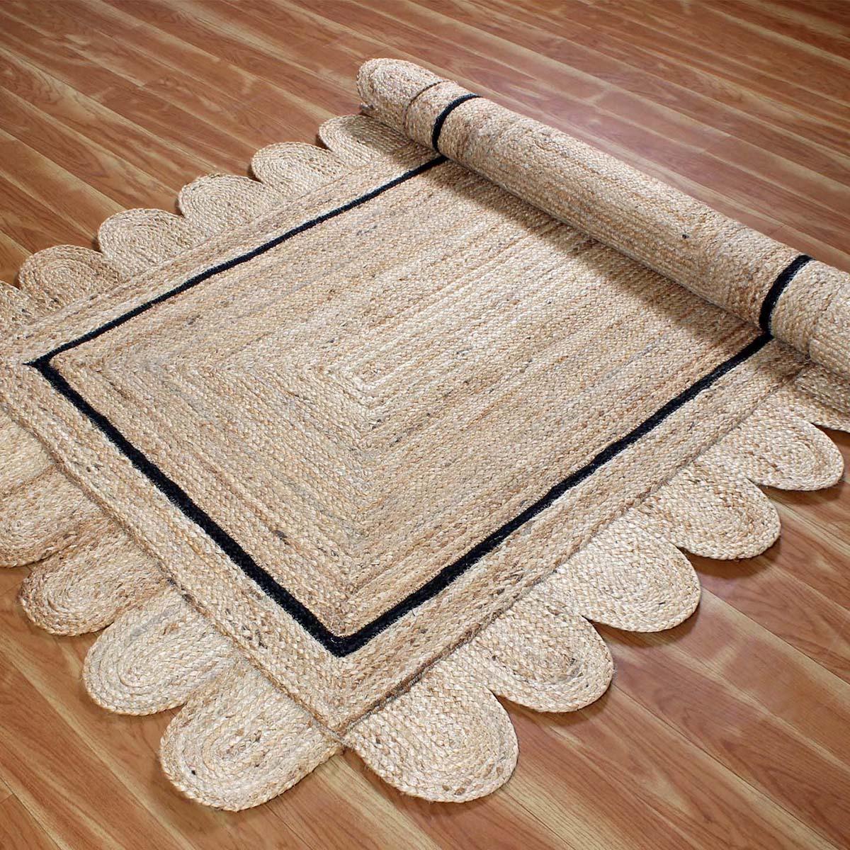 Trendy Black Beige Hand Braided Home Decor Jute Area Rug - Indian Rug Store