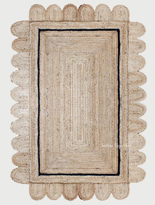 Trendy Black Beige Hand Braided Home Decor Jute Area Rug