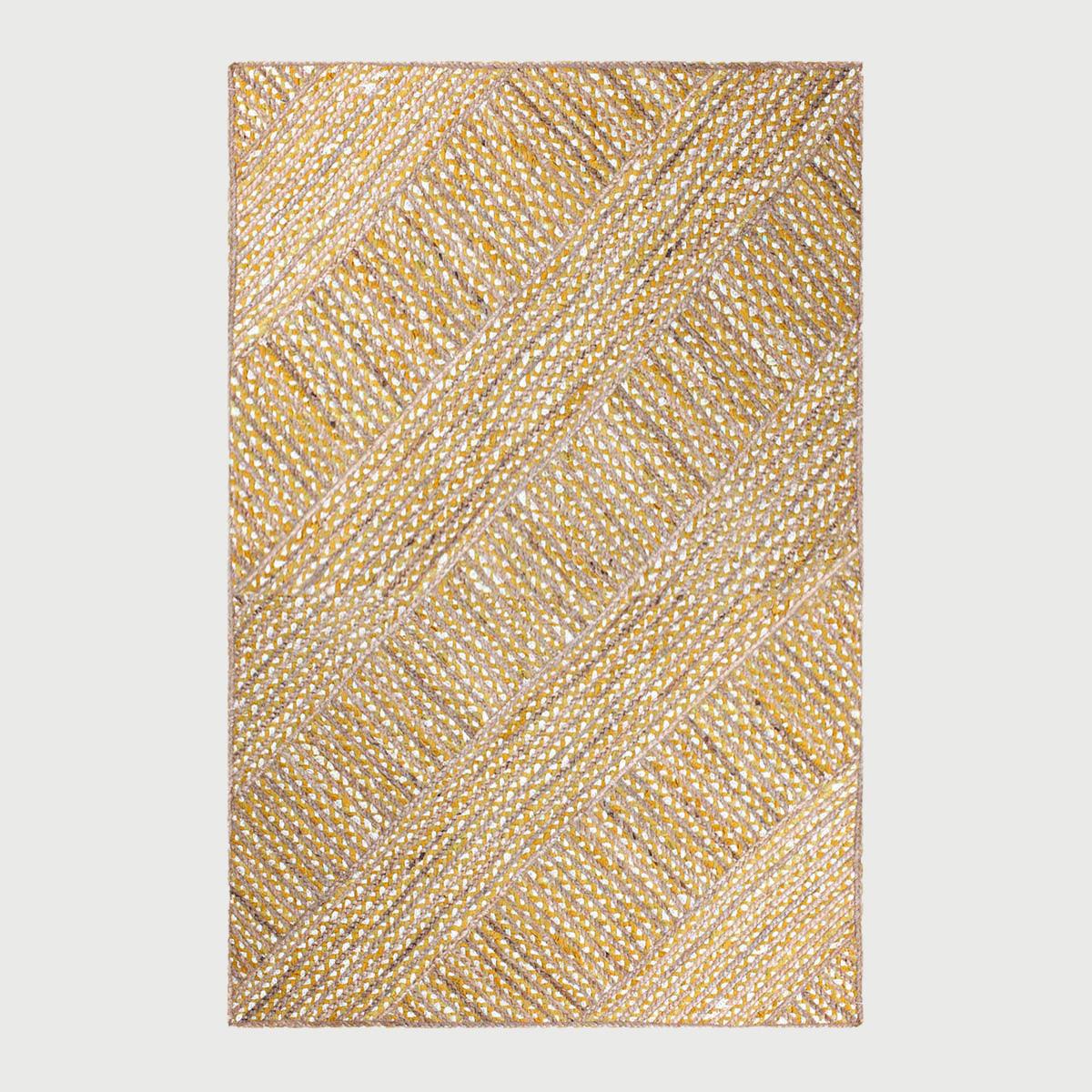 Bedroom Decor Yellow Multicolor Geomtrical Hand Braided Cotton Jute Rug - Indian Rug Store