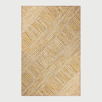 Bedroom Decor Yellow Multicolor Geomtrical Hand Braided Cotton Jute Rug - Indian Rug Store