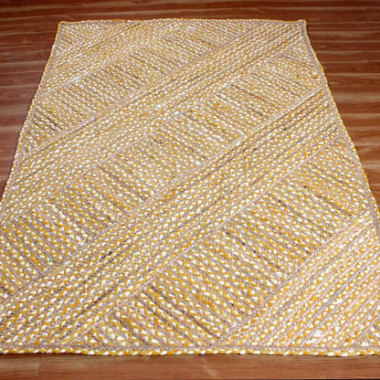 Bedroom Decor Yellow Multicolor Geomtrical Hand Braided Cotton Jute Rug - Indian Rug Store