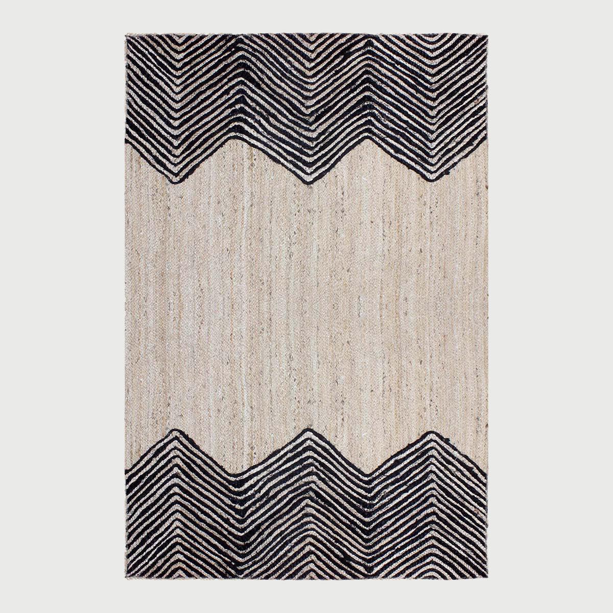 Beautiful Black Beige Hand Braided Sea House Jute Area Rug - Indian Rug Store