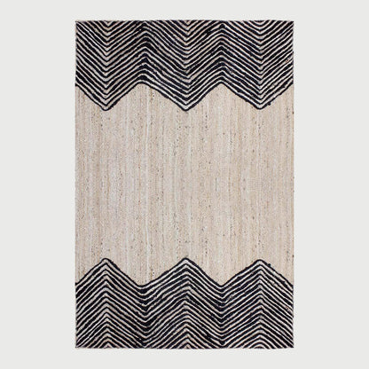 Beautiful Black Beige Hand Braided Sea House Jute Area Rug - Indian Rug Store