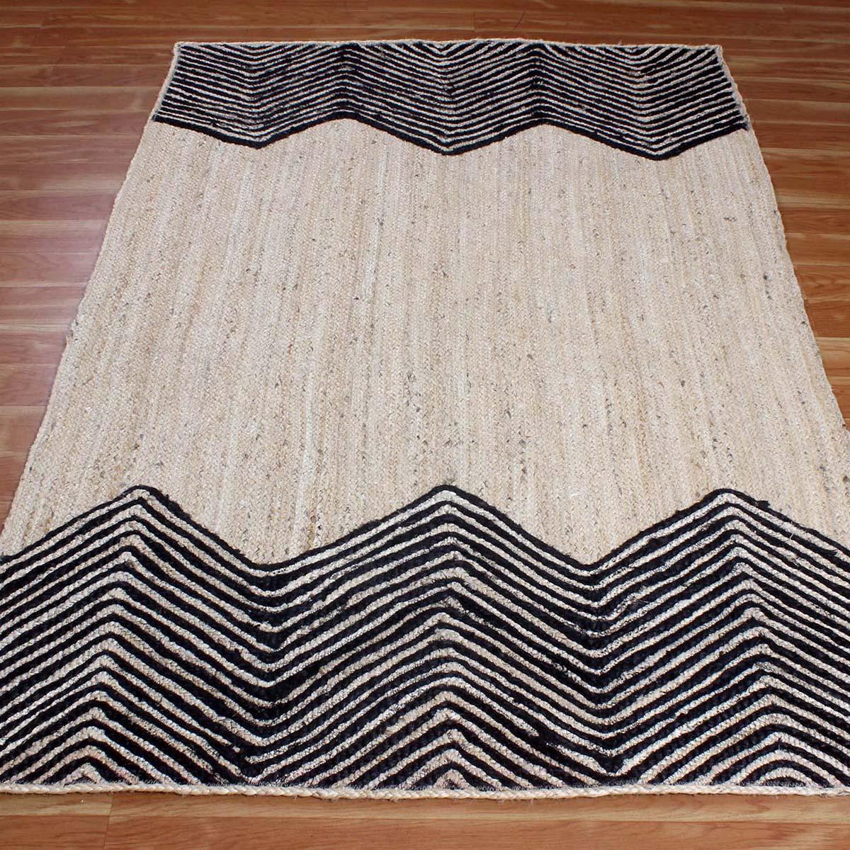 Beautiful Black Beige Hand Braided Sea House Jute Area Rug - Indian Rug Store