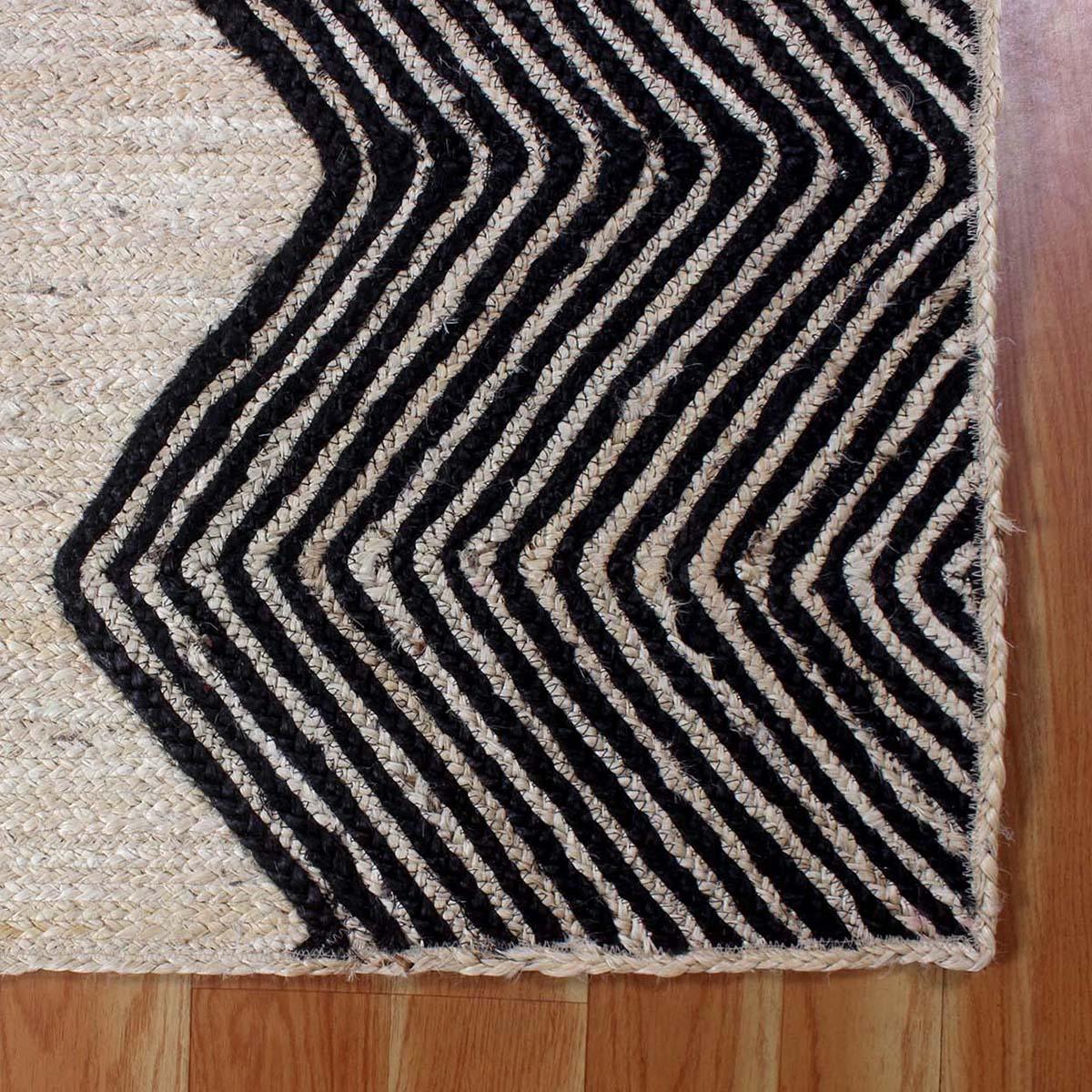 Beautiful Black Beige Hand Braided Sea House Jute Area Rug - Indian Rug Store