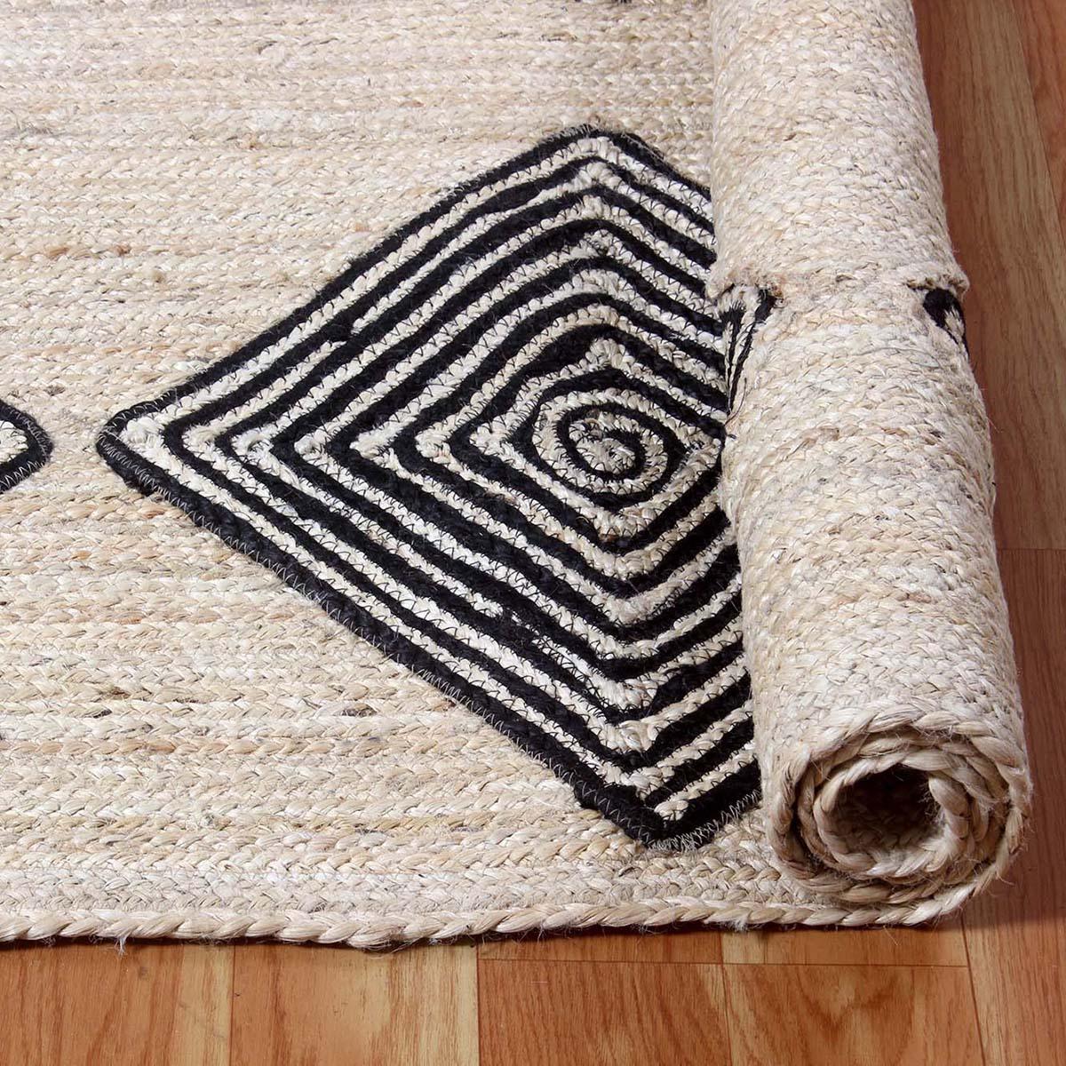 Traditional Black Beige Hand Braided Home Decor Jute Area Rug - Indian Rug Store