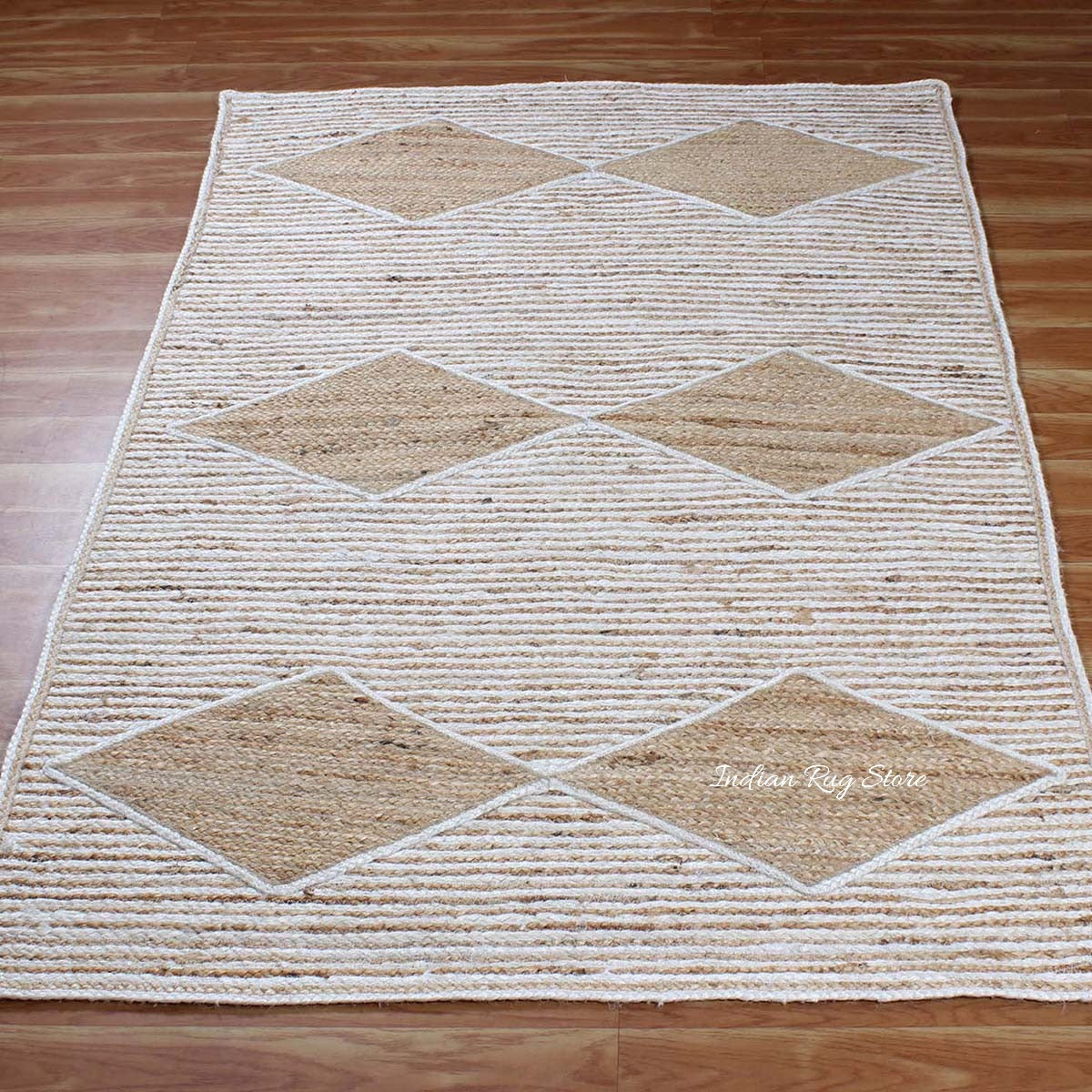 Attractive White Beige Hand Braided Living Room Jute Area Rug