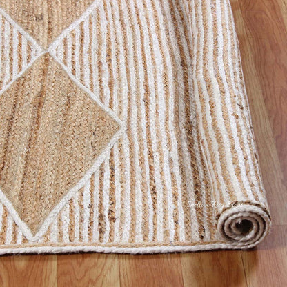 Attractive White Beige Hand Braided Living Room Jute Area Rug