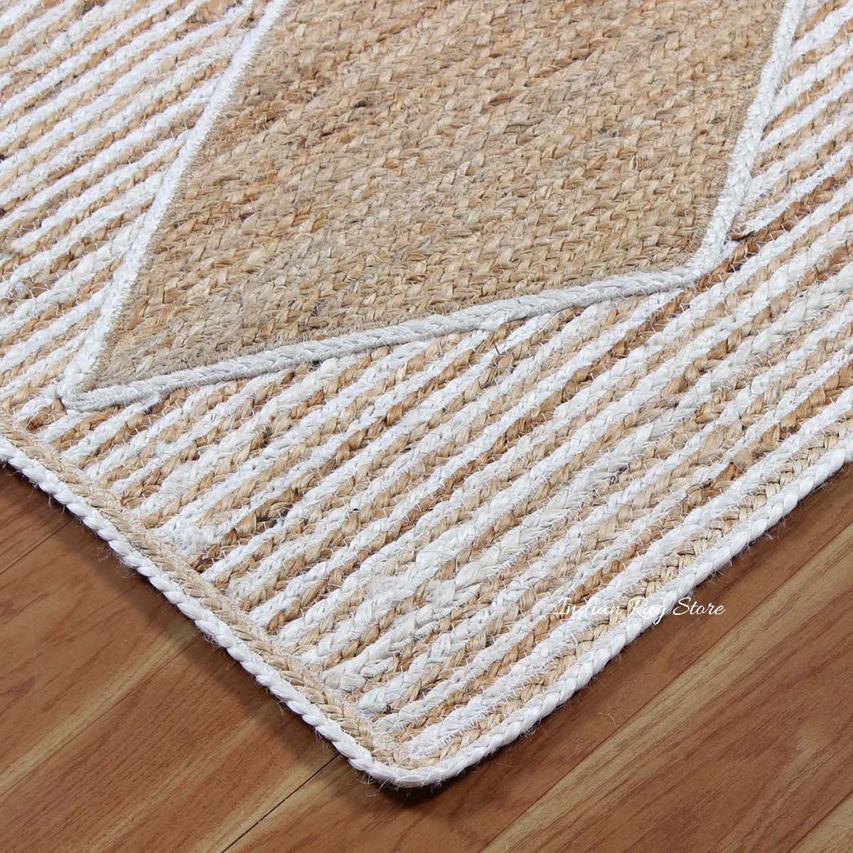 Attractive White Beige Hand Braided Living Room Jute Area Rug