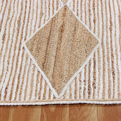 Attractive White Beige Hand Braided Living Room Jute Area Rug