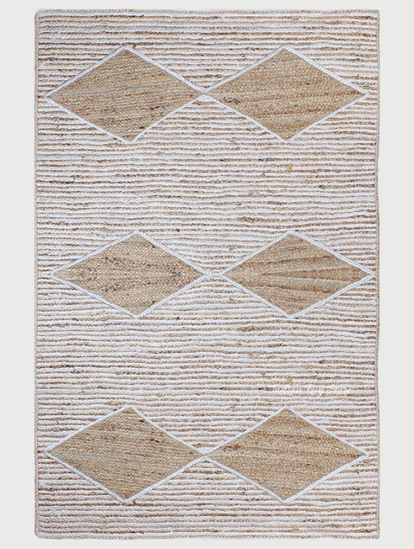 Attractive White Beige Hand Braided Living Room Jute Area Rug