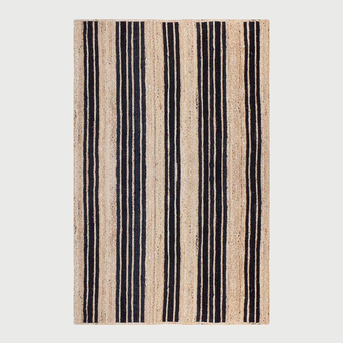 Oriental Black Beige Hand Braided Sea House Jute Area Rug - Indian Rug Store