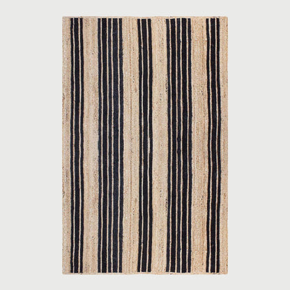 Oriental Black Beige Hand Braided Sea House Jute Area Rug - Indian Rug Store