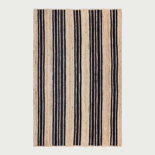 Oriental Black Beige Hand Braided Sea House Jute Area Rug - Indian Rug Store