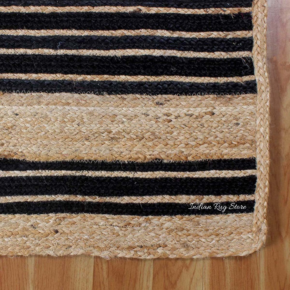 Oriental Black Beige Hand Braided Sea House Jute Area Rug