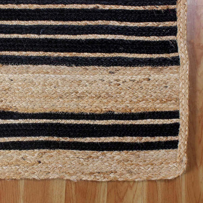 Oriental Black Beige Hand Braided Sea House Jute Area Rug - Indian Rug Store