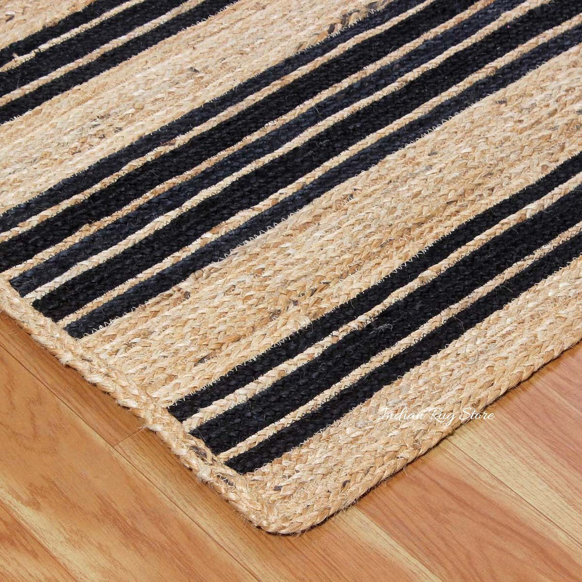 Oriental Black Beige Hand Braided Sea House Jute Area Rug