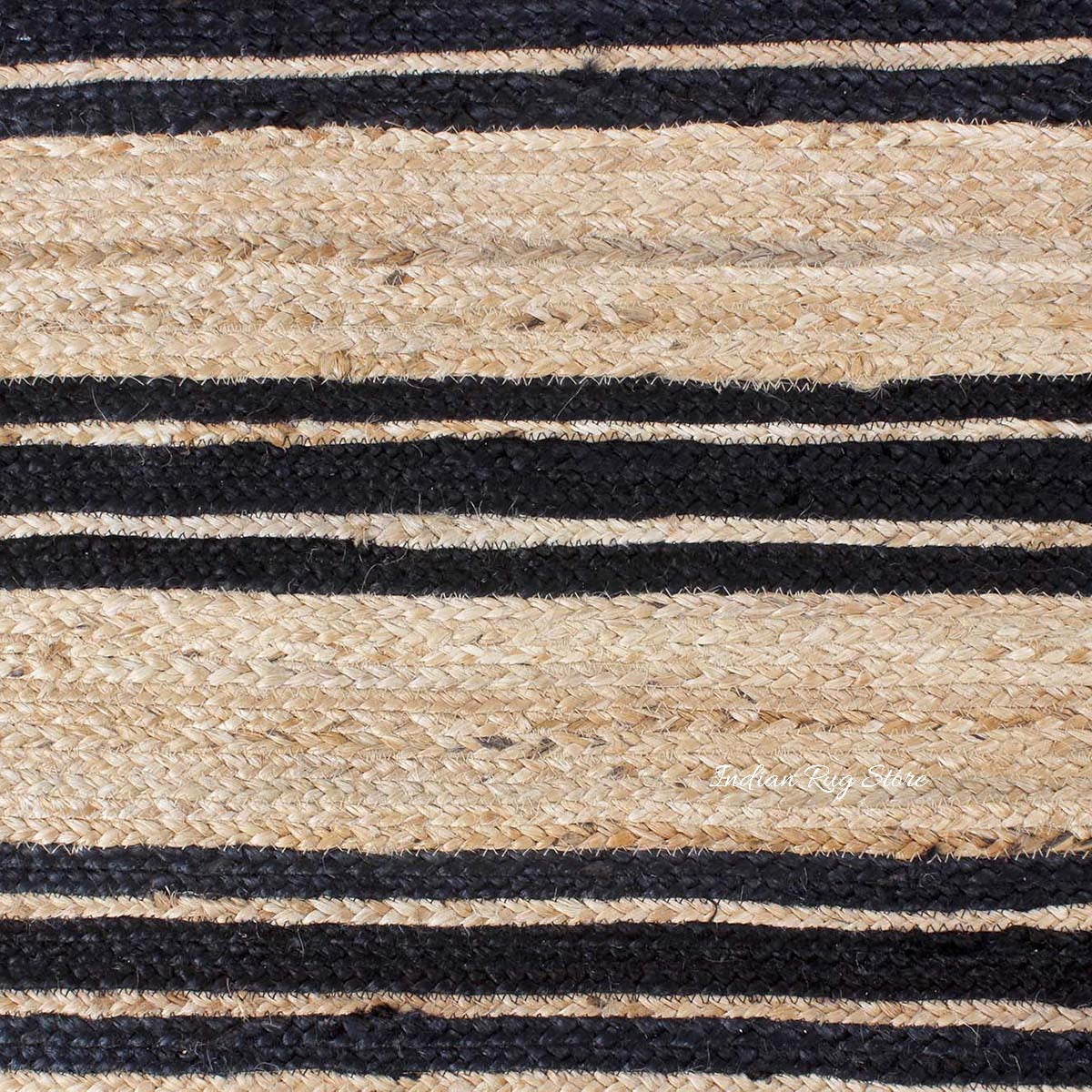 Oriental Black Beige Hand Braided Sea House Jute Area Rug