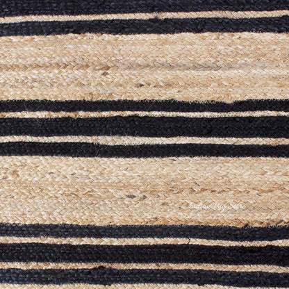 Oriental Black Beige Hand Braided Sea House Jute Area Rug