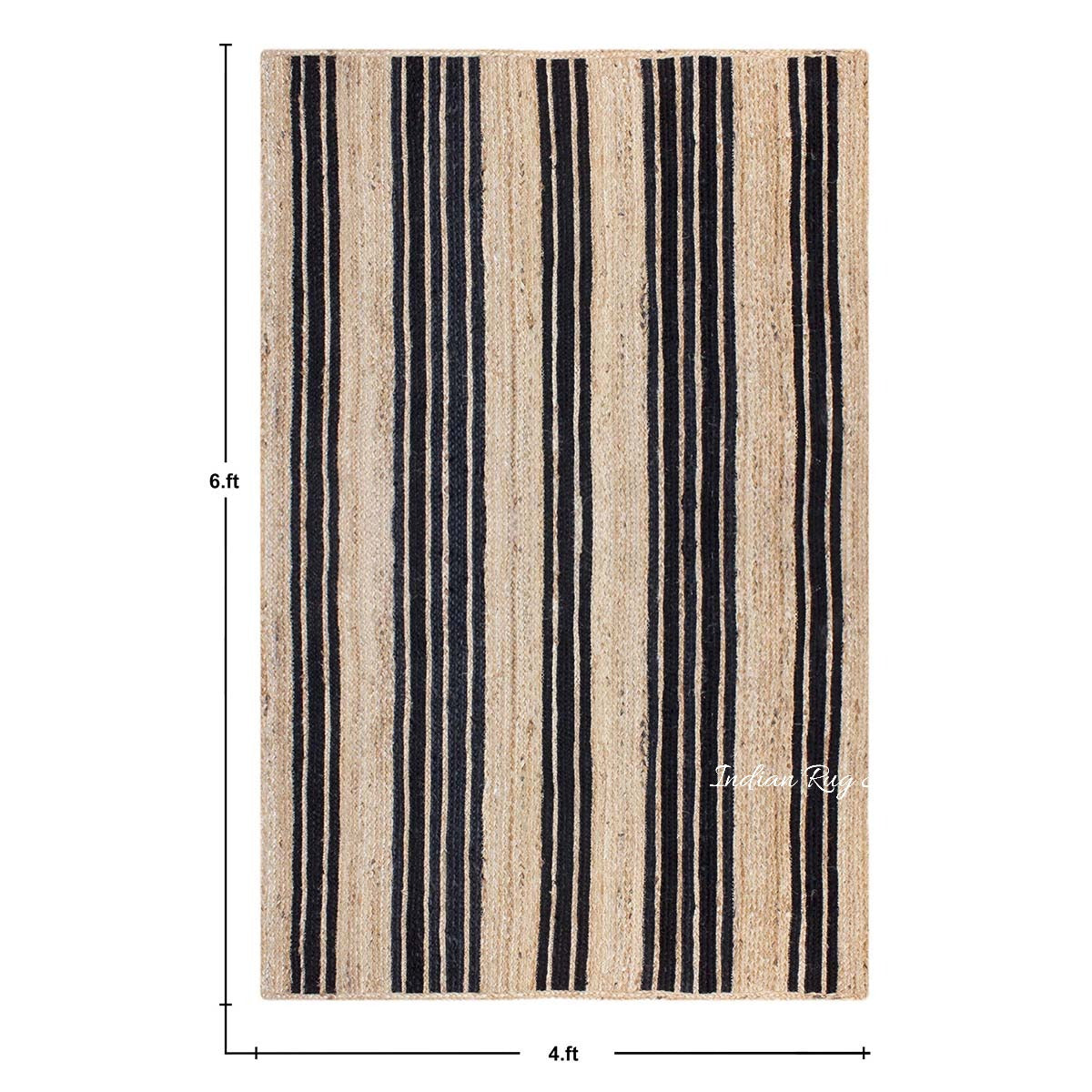 Oriental Black Beige Hand Braided Sea House Jute Area Rug