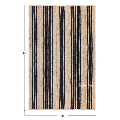 Oriental Black Beige Hand Braided Sea House Jute Area Rug