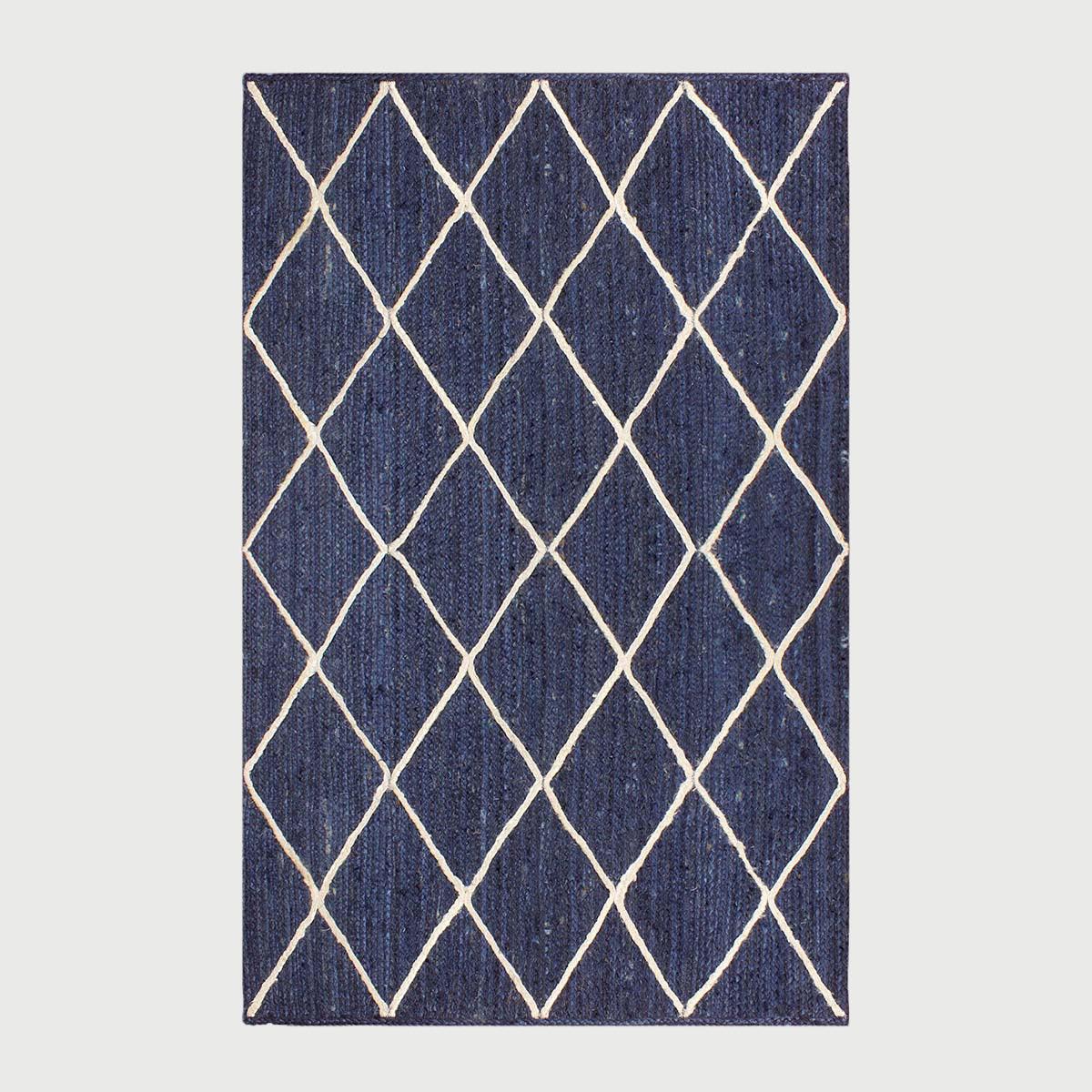 Traditional Blue White Hand Braided Entry Way Jute Area Rug - Indian Rug Store