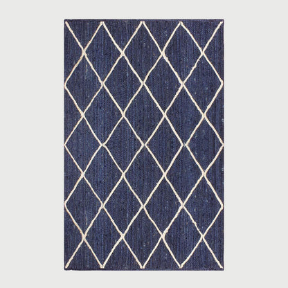 Traditional Blue White Hand Braided Entry Way Jute Area Rug - Indian Rug Store