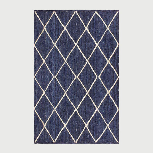 Traditional Blue White Hand Braided Entry Way Jute Area Rug - Indian Rug Store