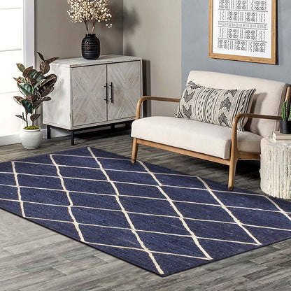 Traditional Blue White Hand Braided Entry Way Jute Area Rug - Indian Rug Store