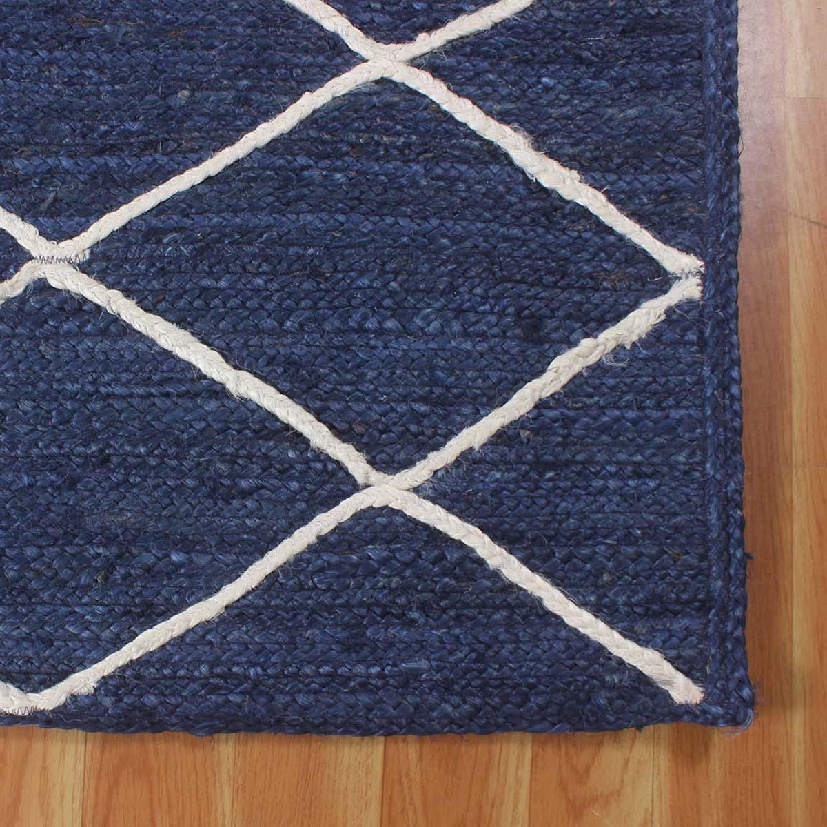 Traditional Blue White Hand Braided Entry Way Jute Area Rug - Indian Rug Store