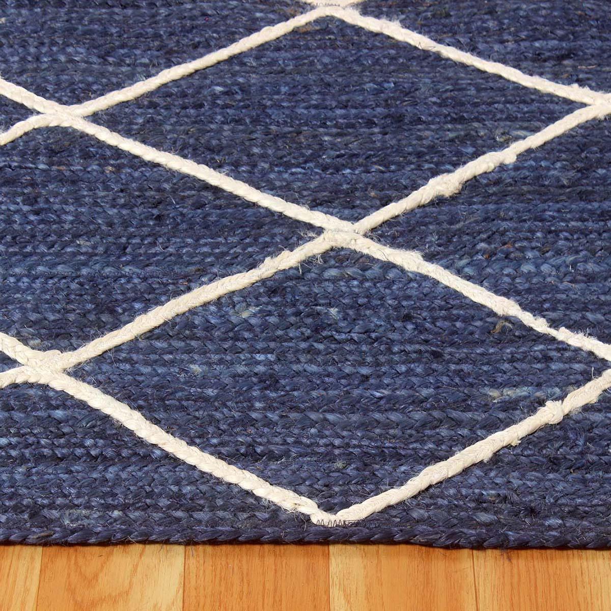 Traditional Blue White Hand Braided Entry Way Jute Area Rug - Indian Rug Store