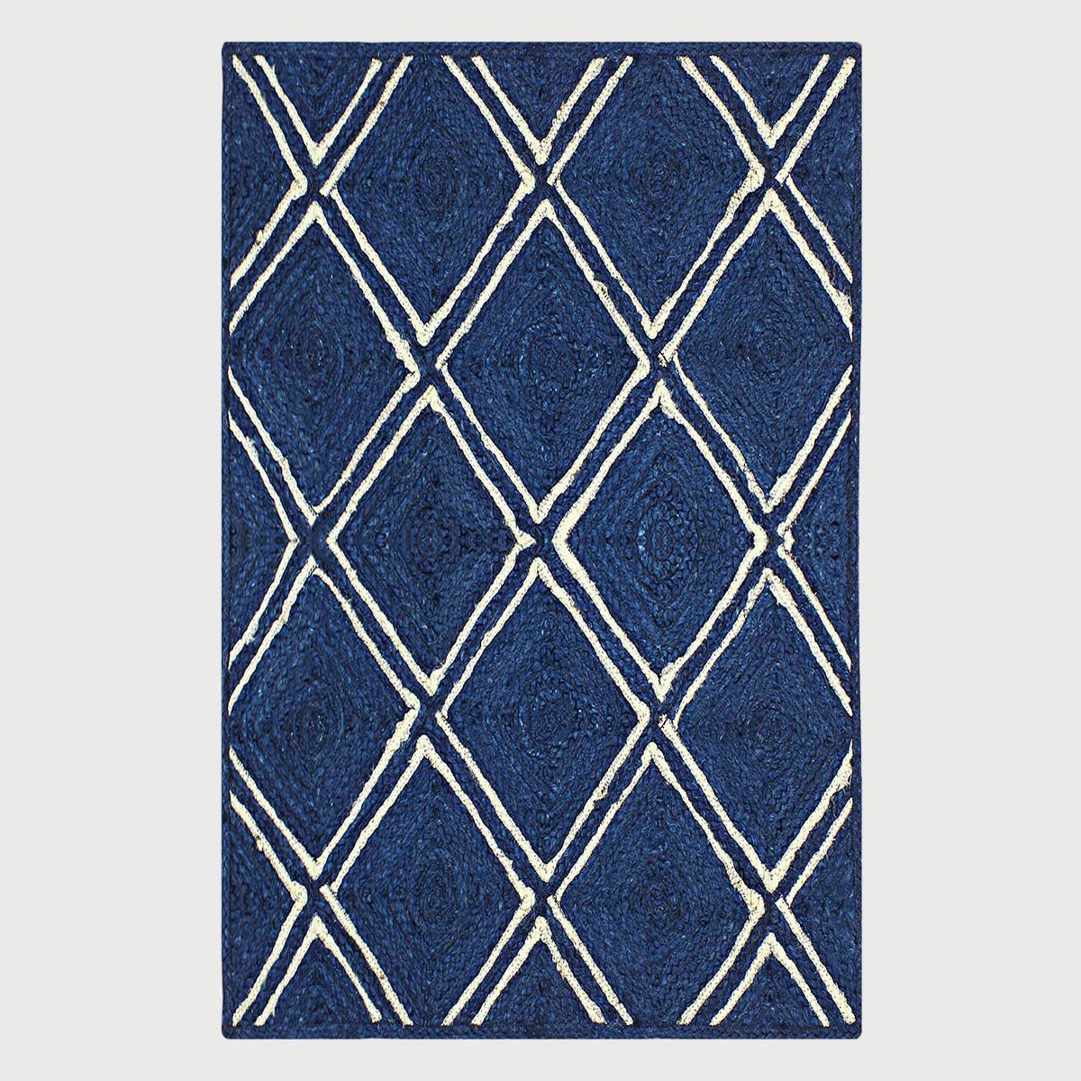 Classic Blue White Hand Braided Indoor Jute Area Rug - Indian Rug Store