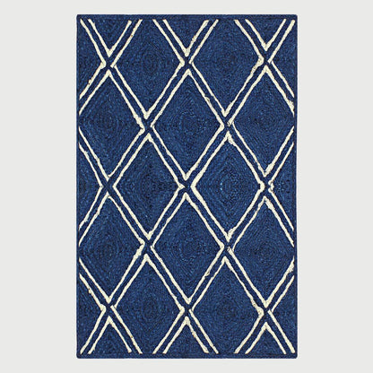 Classic Blue White Hand Braided Indoor Jute Area Rug - Indian Rug Store