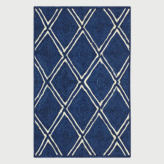 Classic Blue White Hand Braided Indoor Jute Area Rug - Indian Rug Store