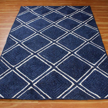 Classic Blue White Hand Braided Indoor Jute Area Rug - Indian Rug Store